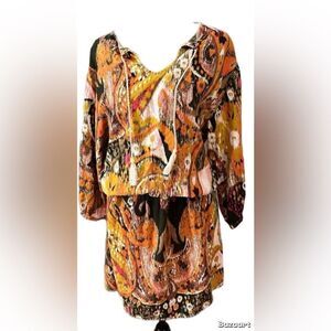 Ariat Women's Cantina Dress Orange Multi Color Print Cowgirl Dress Size Medium
